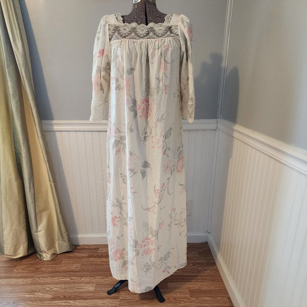 1980's Givenchy Intimite' Paris Creamy Off-White Floral Print Lingerie Gown